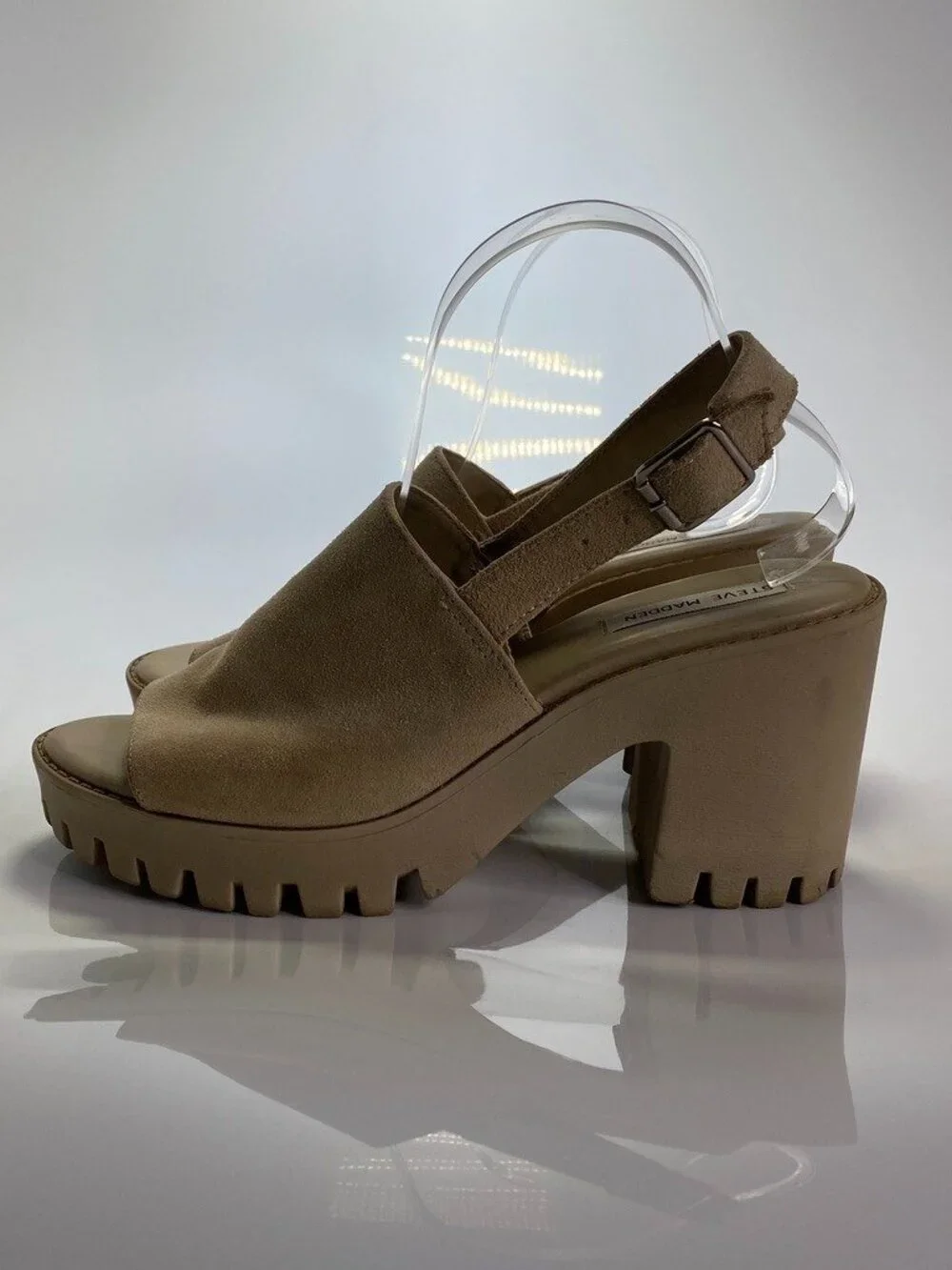 Steve Madden Women's Sunnyside Sand Suede Heeled Sandal Sz 10